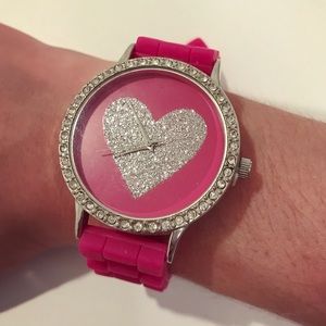 Sparkly heart watch with pink rubber straps