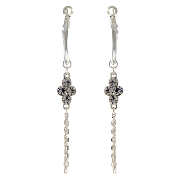 Silver-Tone Hoop Earrings With Crystal 10E3559A - Picture 1 of 2