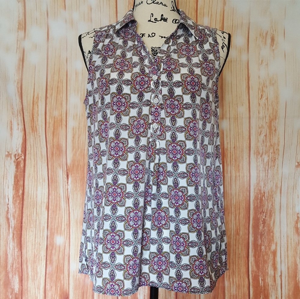 DANA BUCHMAN COLLARED SLEEVELESS TOP MEDIUM