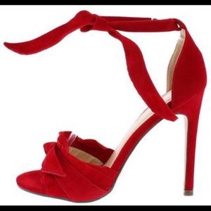 Heel Red Suede Ruffle