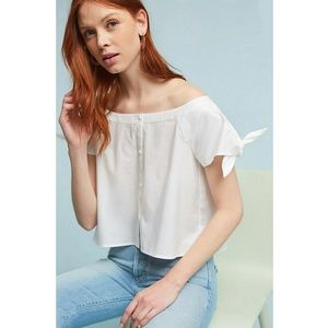 Anthropologie Off Shoulder Tie-Sleeve Top White