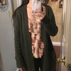 Olive green open front cardigan
