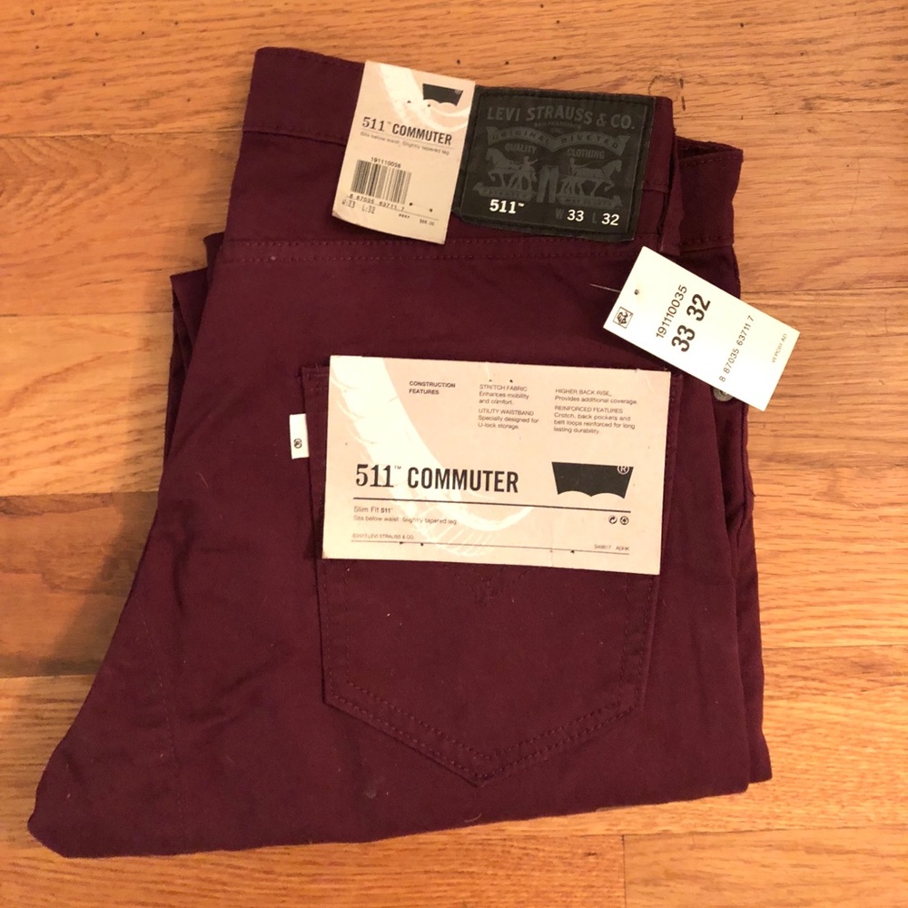 NWT Men’s Levi’s 511 Commuter Maroon Slim Pants