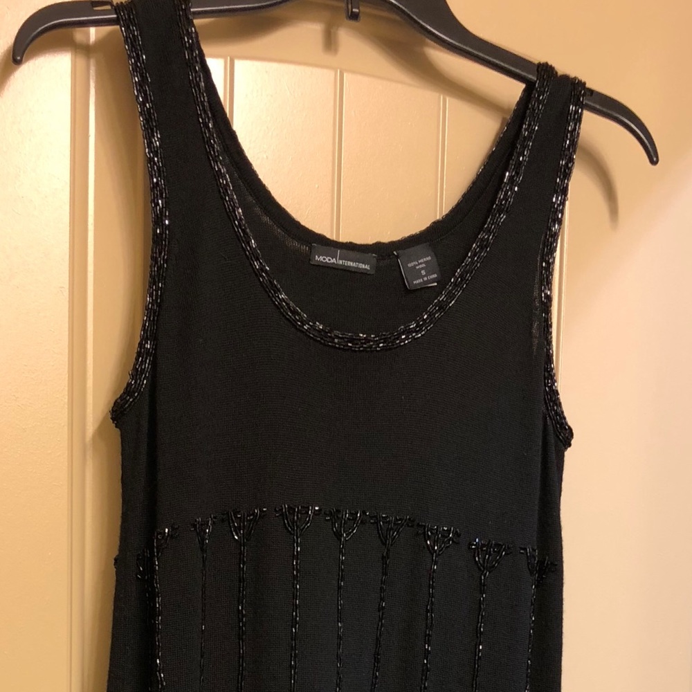 Wool Tunic / Black dress/tunic with beads. Dressy.