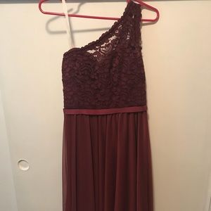 David Bridal Short lace corded one shoulder dress