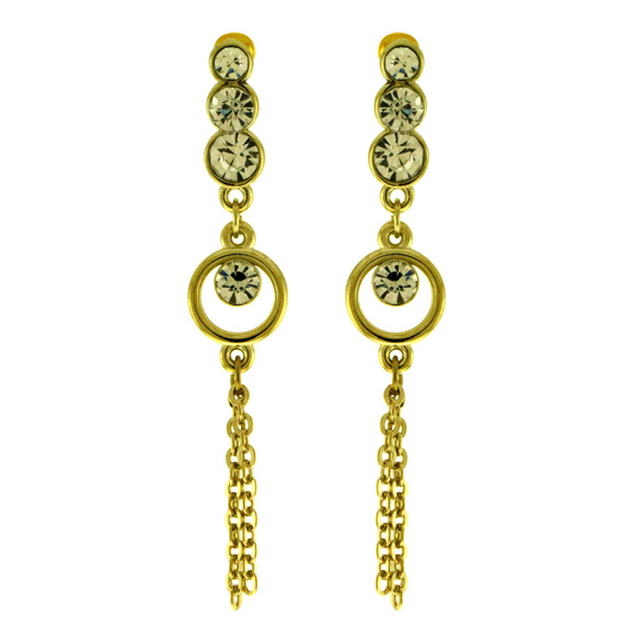 Long Gold-Tone Circle Shape Dangle Earring 10E3579 - Picture 1 of 1