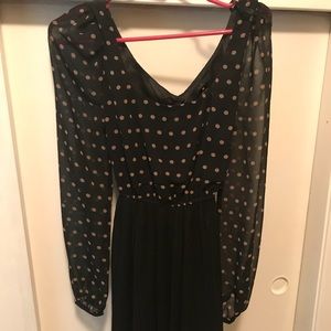 Long sleeve, open back dress with polka dot top