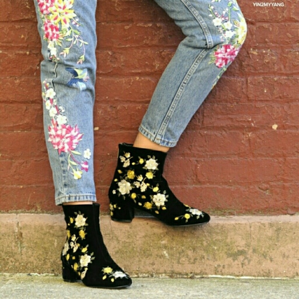 TOPSHOP floral velvety black boots size 37EU