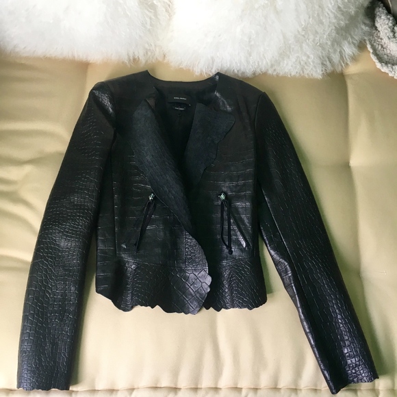 SOLD Isabel Marant Croc Embossed Leather Jacket XS - Picture 2 of 8