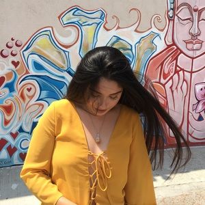 Mustard yellow bell sleeve top