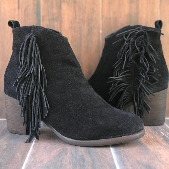 Distressed Black Suede Leather Fringe Ankle Boot - Picture 8 of 8
