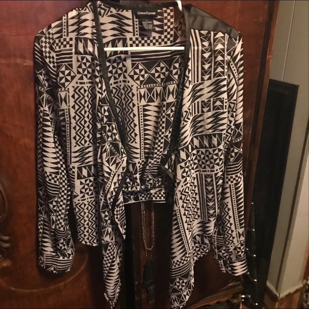 Faux Leather Trim Cardigan