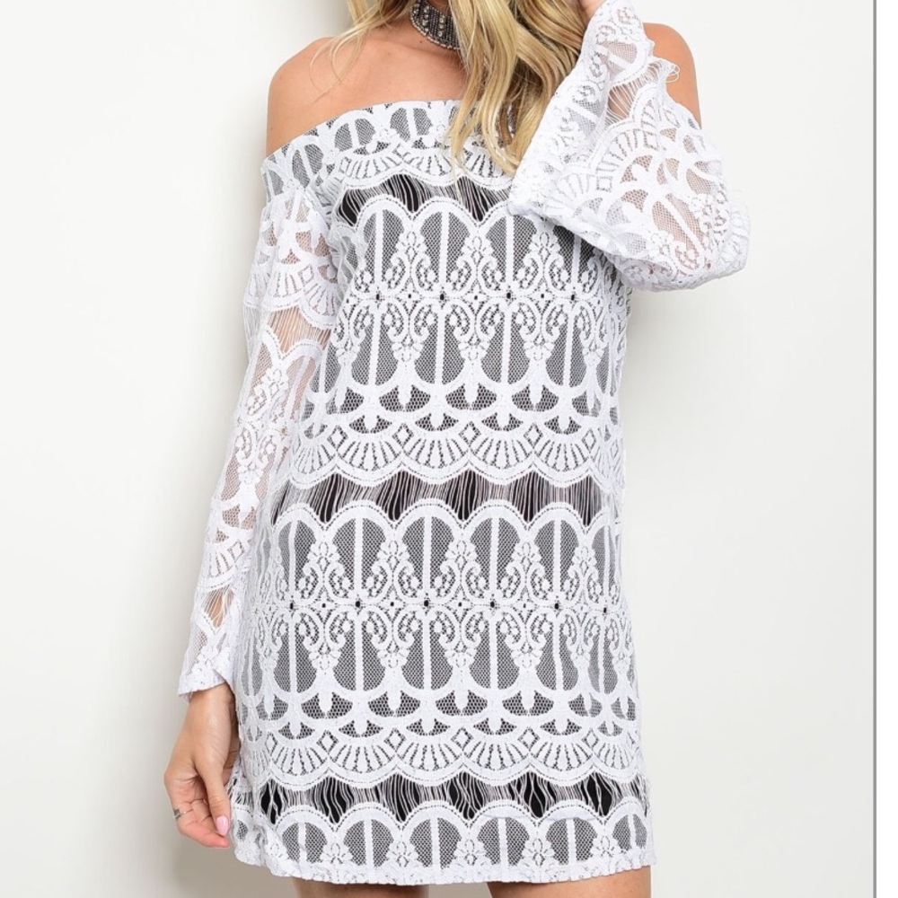 Boho Chic Lace Off Shoulder Bell Sleeve Dress