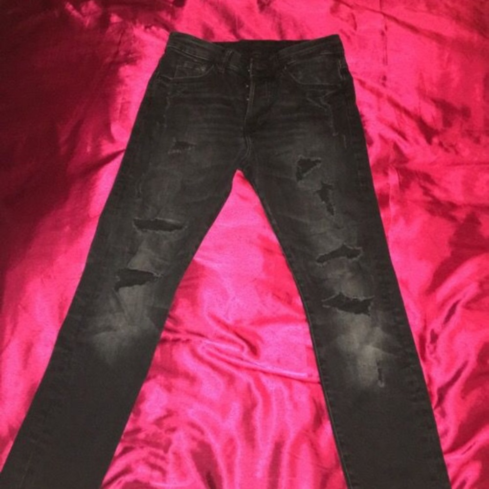 H&M black ripped denim skinny jeans