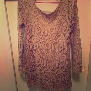 Long sleeve lace blush colored dress