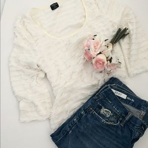 Ruffled soft ivory cream tribal top
