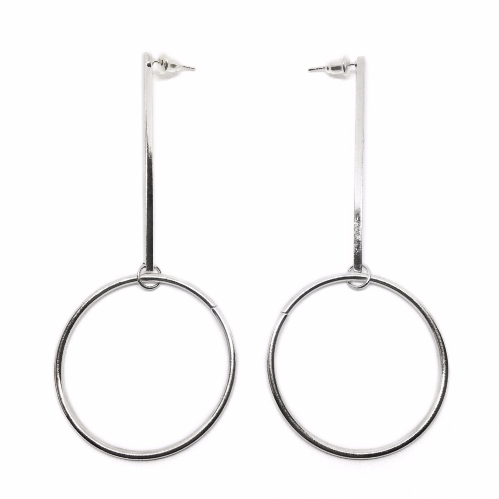 Earrings Bar Circle Dangle Silver