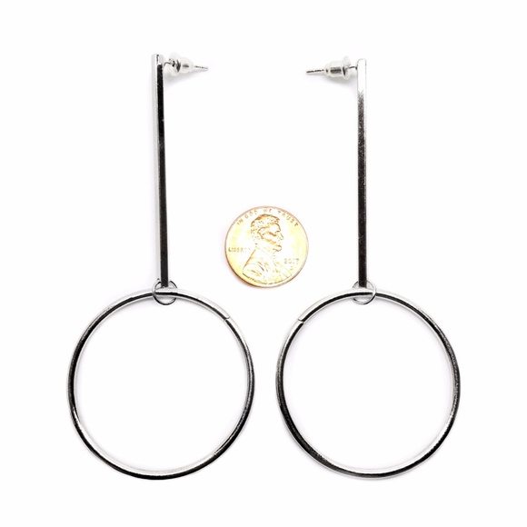 Earrings Bar Circle Dangle Silver - Picture 3 of 4