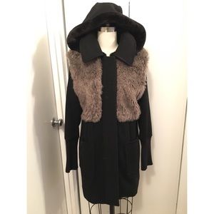 Sam Edelman Fur Vest Hooded Wool Duffle Coat