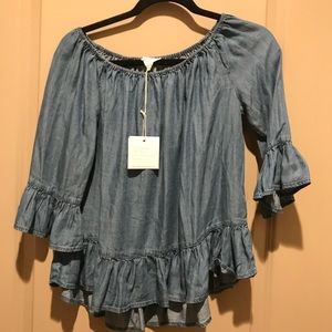 Denim off of the shoulder blouse!