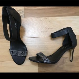 Black and White Strap Sandal Heels