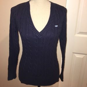 Old Navy Dark Blue Cable Knit Vneck Sweater