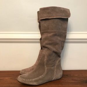 Matisse Nicky Moccasin Tall Boot Gray Brown Suede