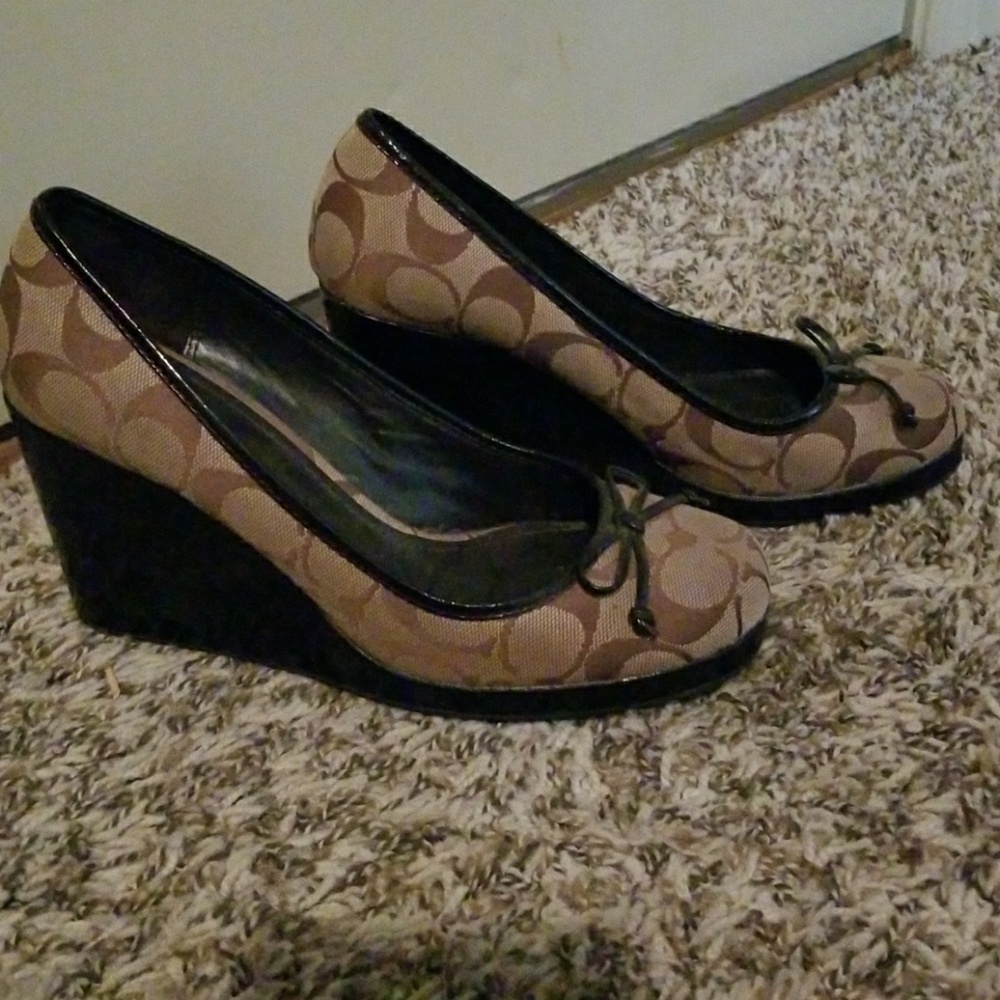 Ladies brown and tan Coach wedges