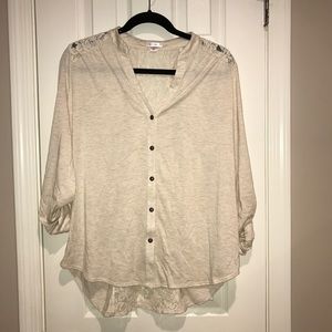Xhilration cream lace accent button down
