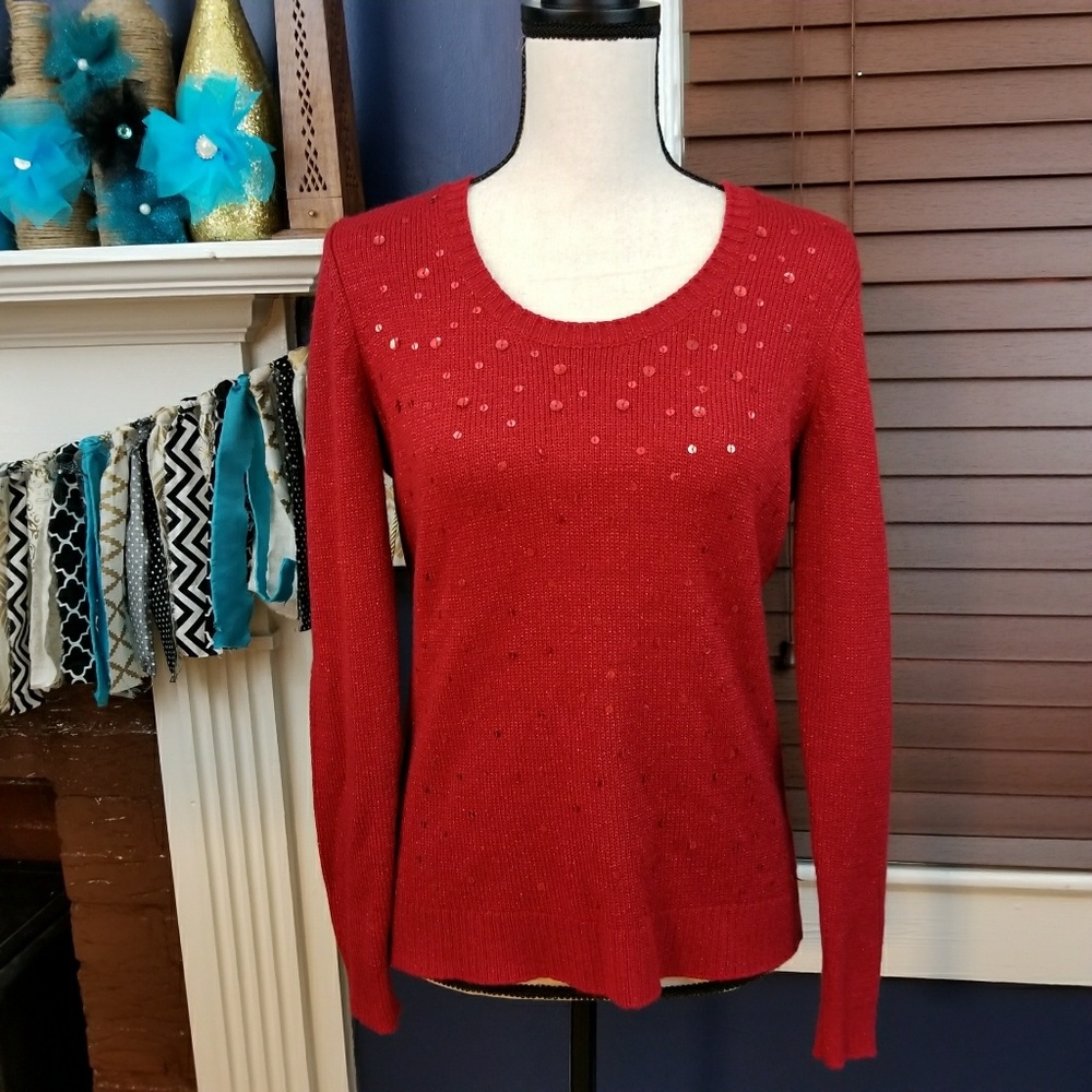 New York &Company  Red sweater sequins MEDIUM