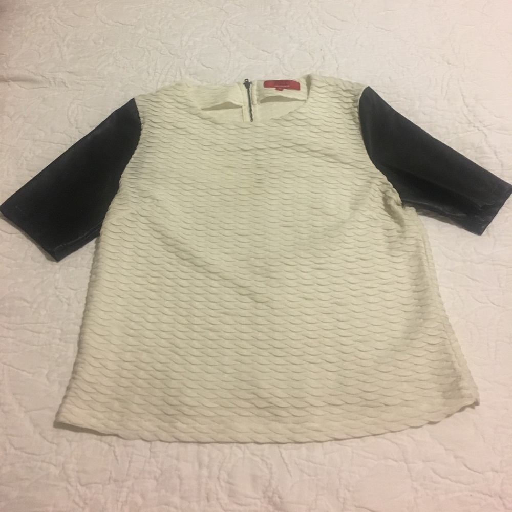 White & Black Leather Top, Saks, Size Small