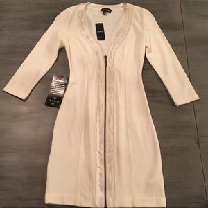NWT Bebe Sz XS Cream Dress w/Satin Trim Zipper