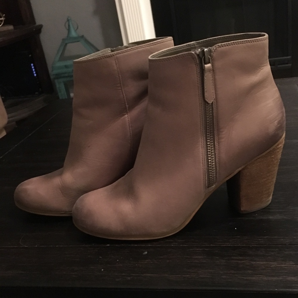 Brown leather booties.