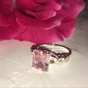Bold emerald cut Pink crystal ring size 10