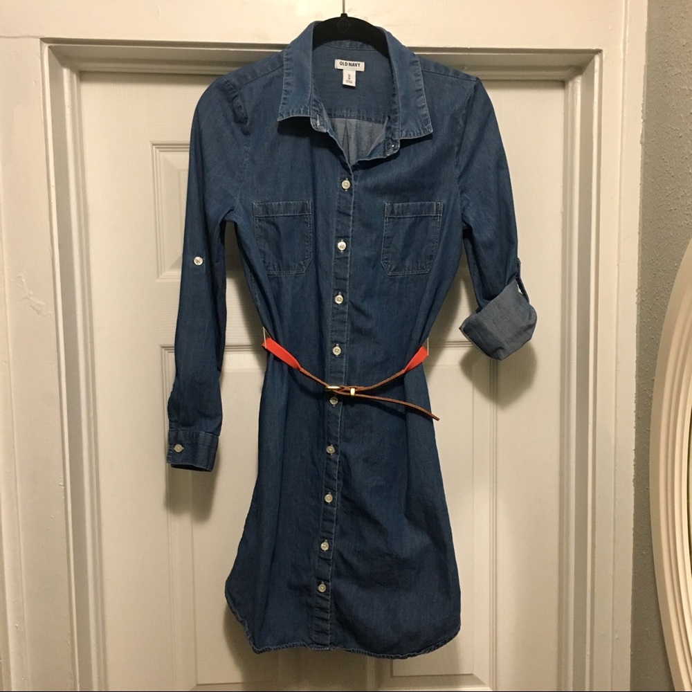 Denim Dress with Belt