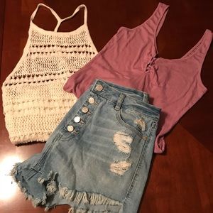Shirts and high-waist cut off shorts outfit set