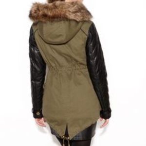 Bar III Hooded Faux Fur Mixed Media Parka Coat