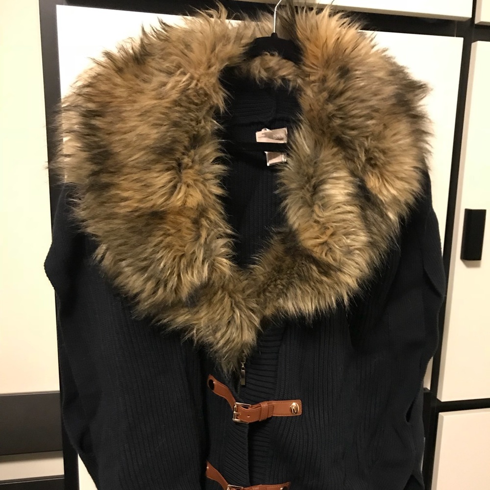 Faux fur poncho