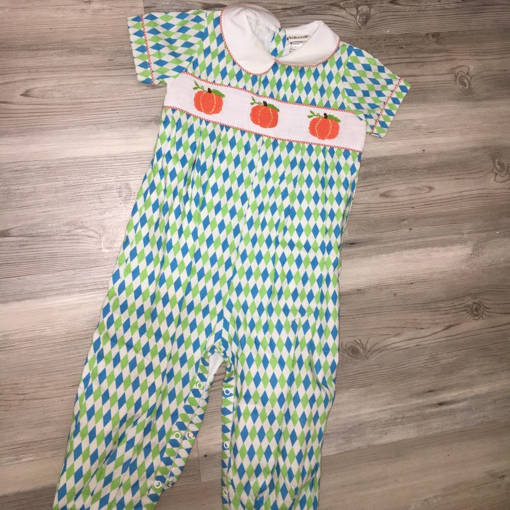 Smocked pumpkin 2t boys long all