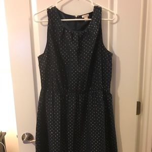 JCREW navy w/ gold dot sleeveless dress