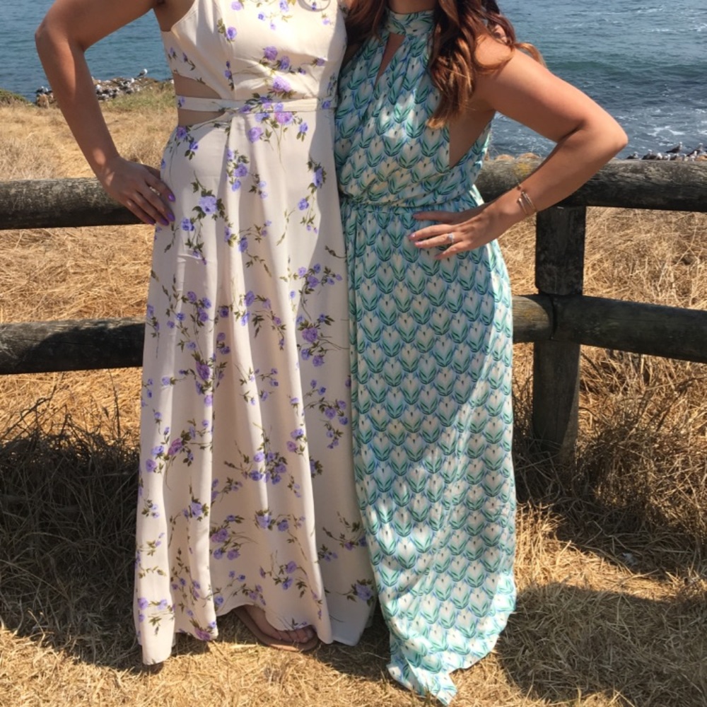 Green/Blue peacock print high neck dress