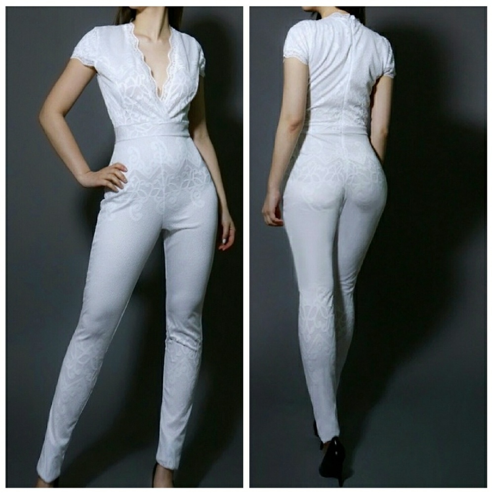 White v neck jumpsuit