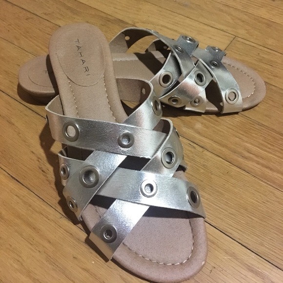 Tahari Shoes - Tahari Slip-on Silver Grommet Sandals