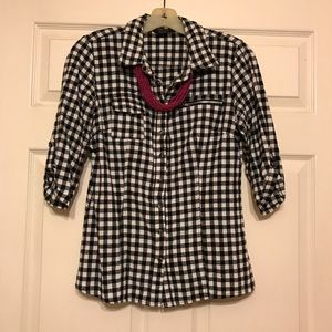 Black & White Checkered Button Down Shirt Blouse