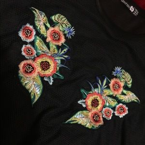 mesh t-shirt with floral embroidery
