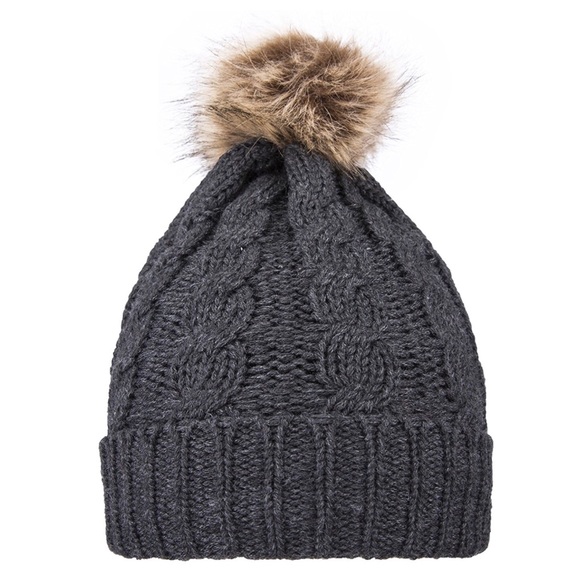 ‘Nora’ Dark Gray Cable Knit Pom Pom Hat - Picture 2 of 4