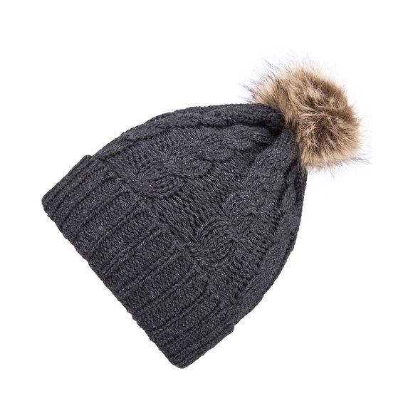 ‘Nora’ Dark Gray Cable Knit Pom Pom Hat - Picture 3 of 4