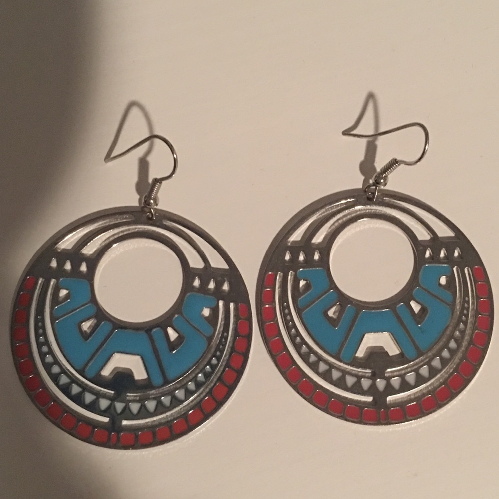 Silver, Turquoise & Orange filagree disc Earrings