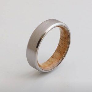 Titanium and Whiskey Barrel Men’s Ring