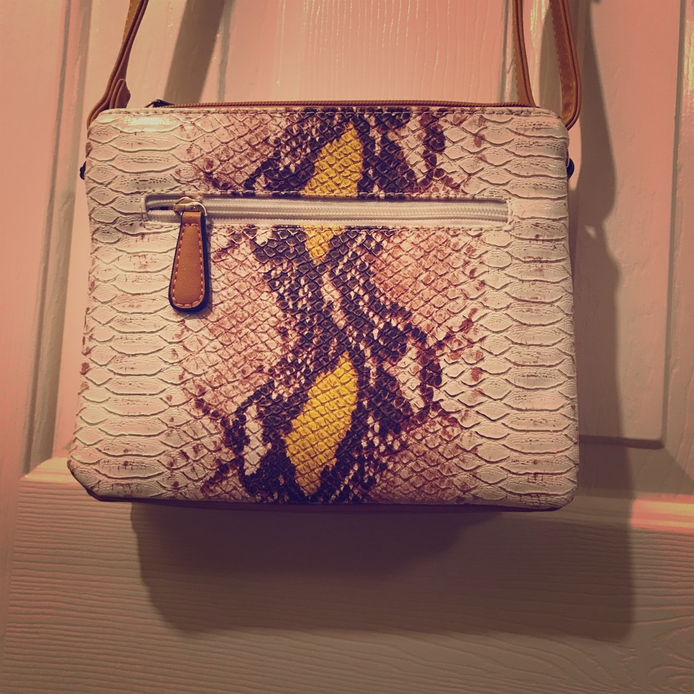 Snake skin yellow and brown cross-body